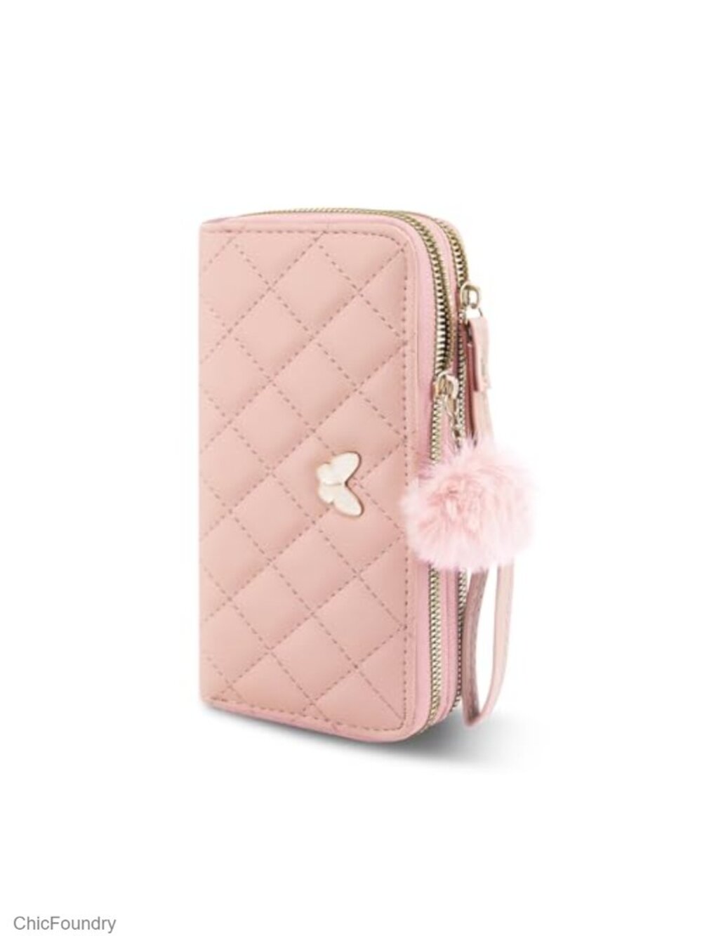 PU Leather Wristlet Wallet Clutch with 12 Card Slots Double Zipper
